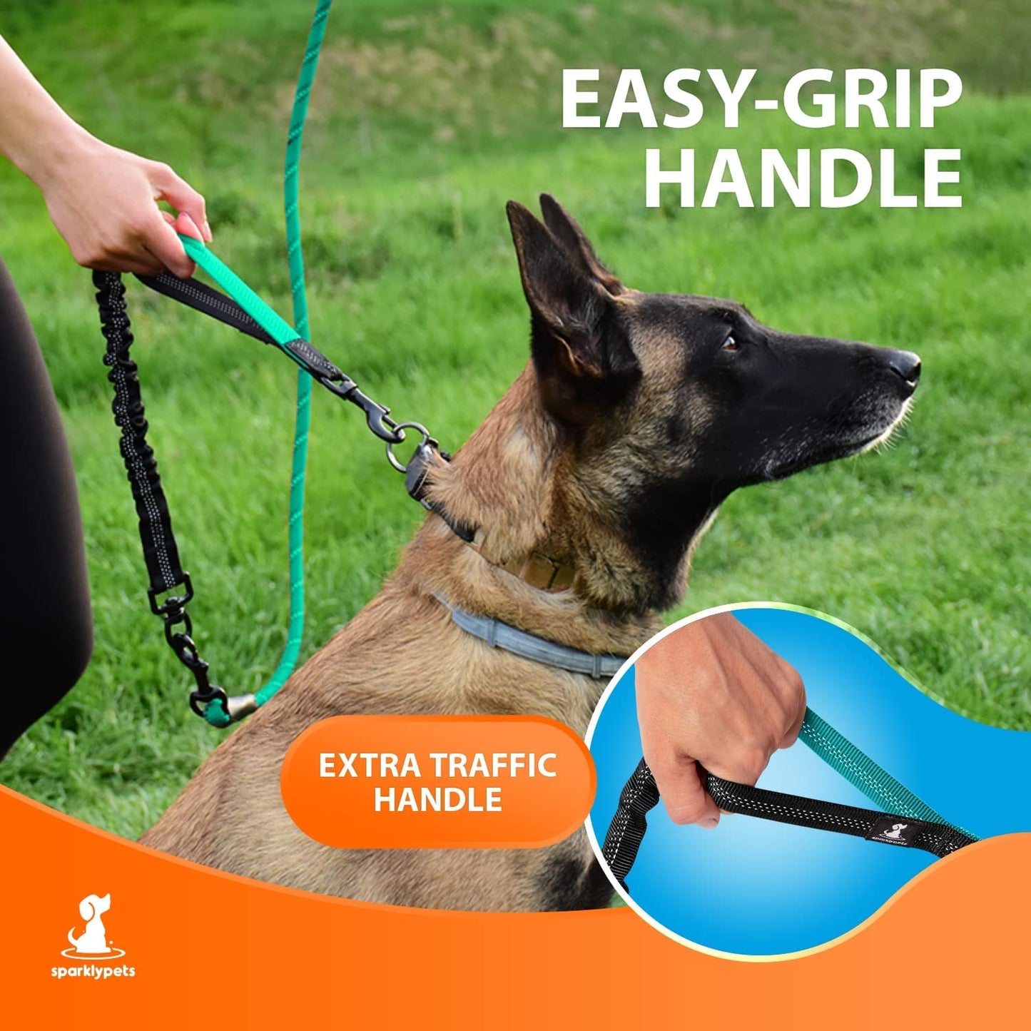 Heavy Duty Rope Bungee Leash for Large and Medium Dogs with Anti-Pull for Shock Absorption - No Slip Reflective Leash for outside (Teal, Bungee Leash- 5.5 Ft)