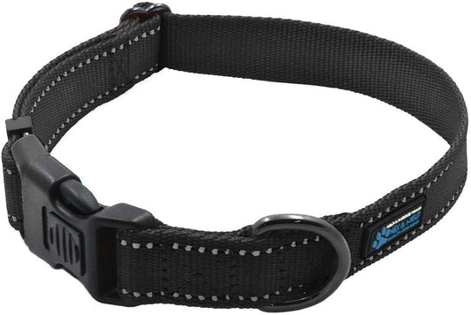 NEO Nylon Buckle Reflective Dog Collar - We Donate a Collar to a Dog Rescue for Every Collar Sold (Medium, Black)